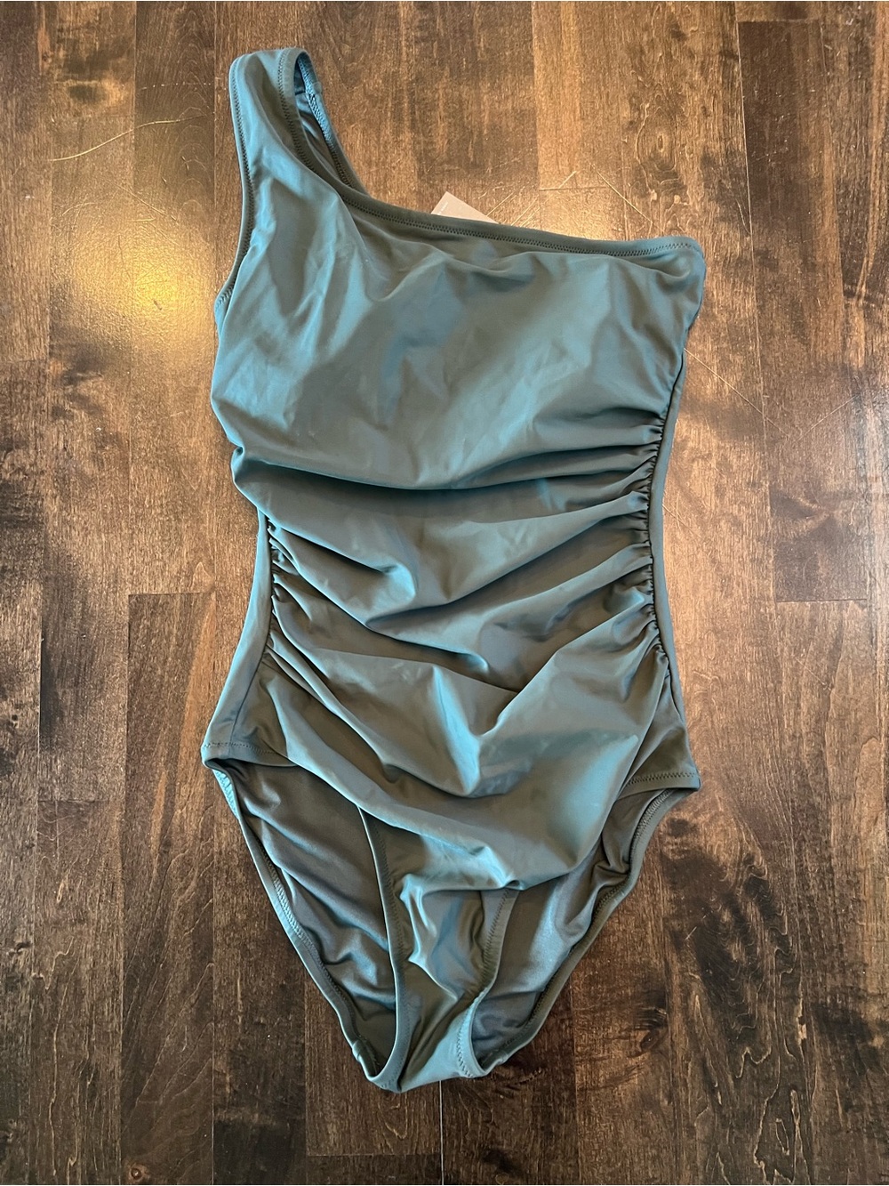 J. Crew Ruched One Shoulder One Piece Swimsuit Safari Olive Green Swim Size 2